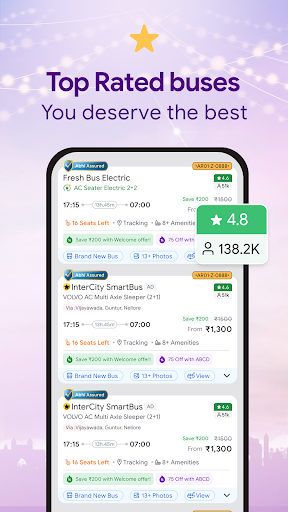 AbhiBus app interface screenshot 1 showing features