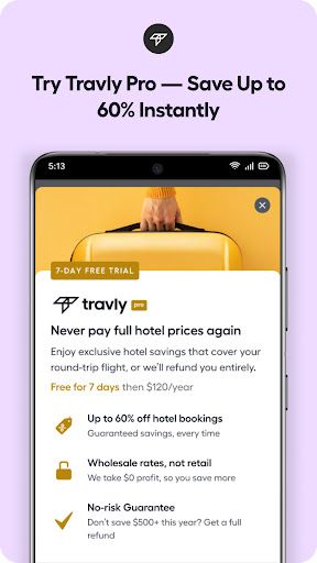 Travly app interface screenshot 2 showing features