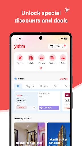 Yatra app interface screenshot 2 showing features