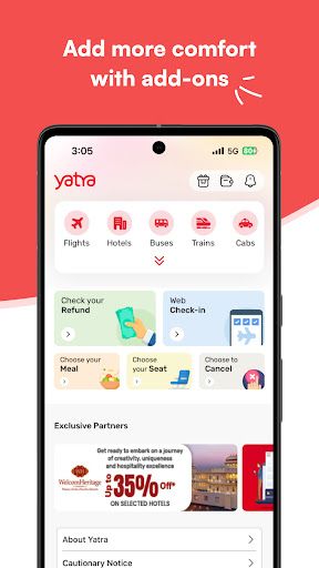 Yatra app interface screenshot 3 showing features